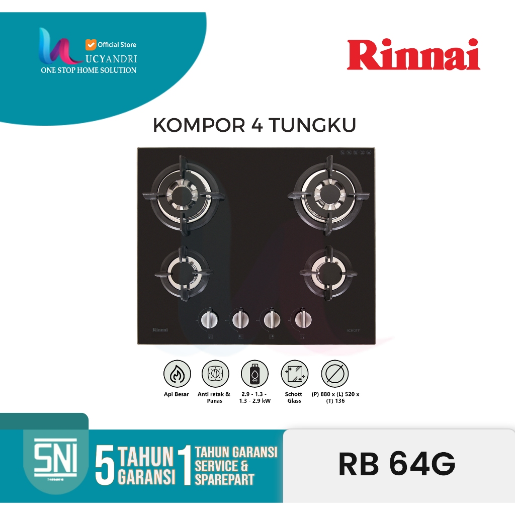 Jual RINNAI RB-64G Kompor Gas Tanam 4 Tungku RB 64 G ORIGINAL | Shopee ...