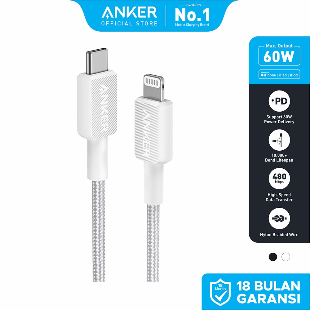 Kabel Charger Anker 322 USB-C to Lightning 3ft A81B5