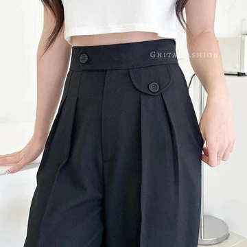 GF Celana Kulot Wanita Loose Pants Highwaist ORO PANTS Variasi Kancing Anti Kusut Bahan Jatuh