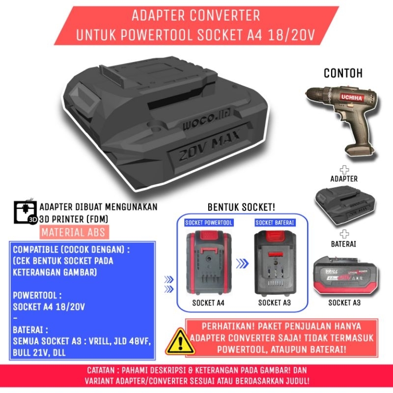 Jual Adapter Untuk Baterai Socket A3 18/20V - U/Tool Socket A4 18/20V ...