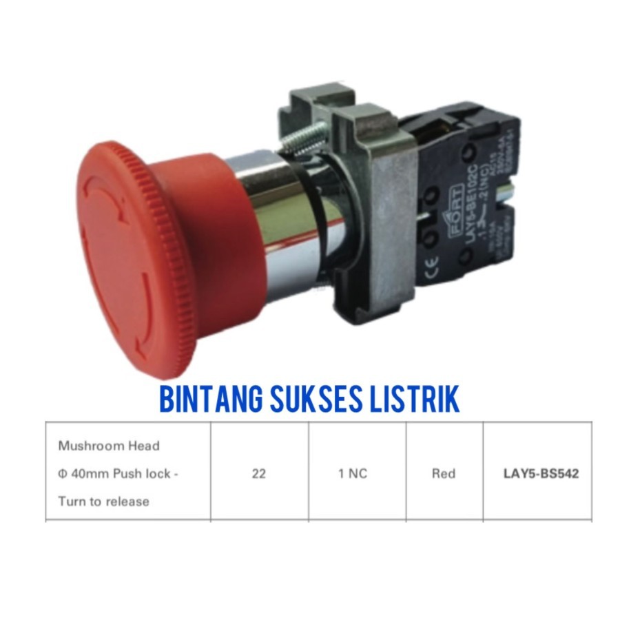 Jual ORIGINAL Emergency Stop Push Button Merah Push Lock LAY5-BS542 ...