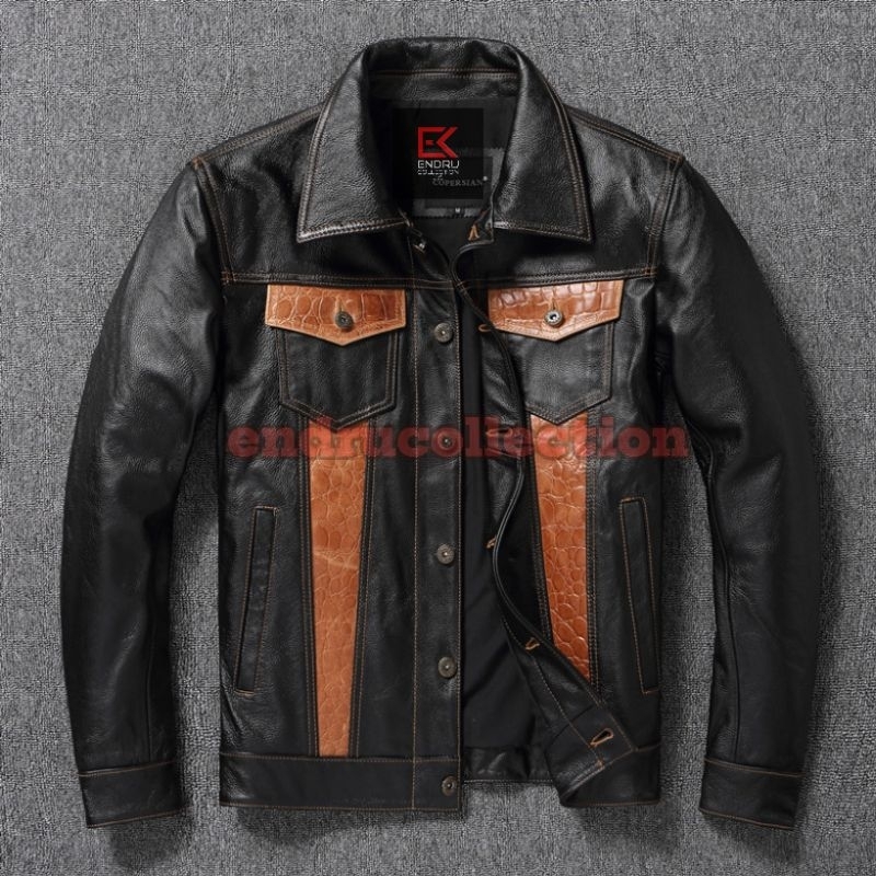 Jual jaket kulit sintesis kombinasi kulit serat buaya | Shopee Indonesia