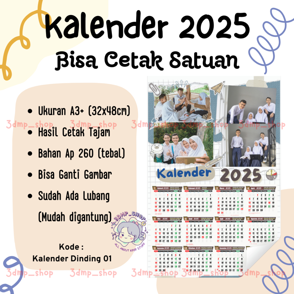 Jual KALENDER DINDING 2025 UKURAN BESAR JUMBO A3+ CUSTOM FOTO Shopee