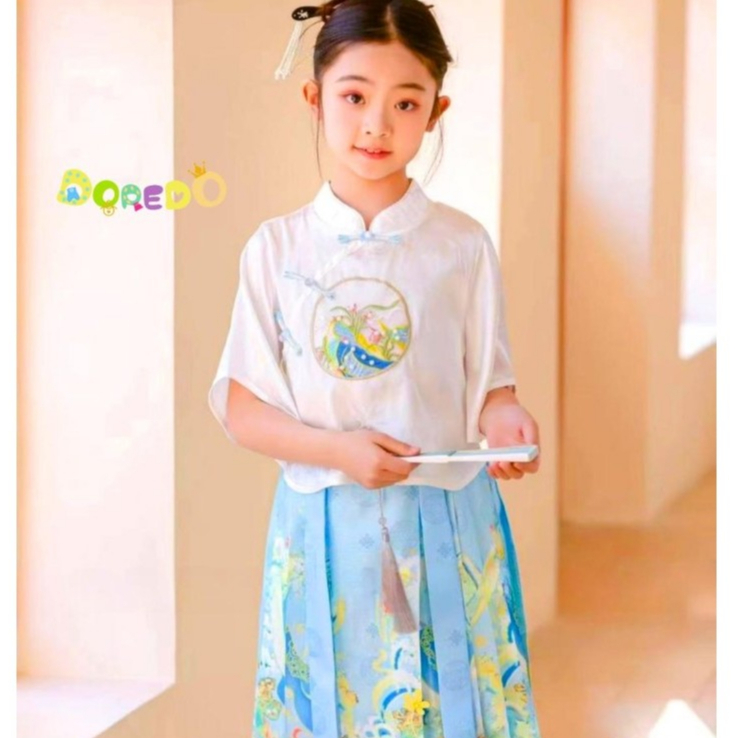 Jual (2024005) Cheongsam Setelan Rok Biru China Anak Perempuan Qipao ...