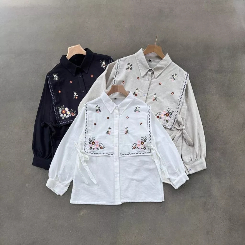 IL - Nakeya Shirt Atasan Kemeja Wanita Muslim Dewasa Bordir Korean Style Casual Daily