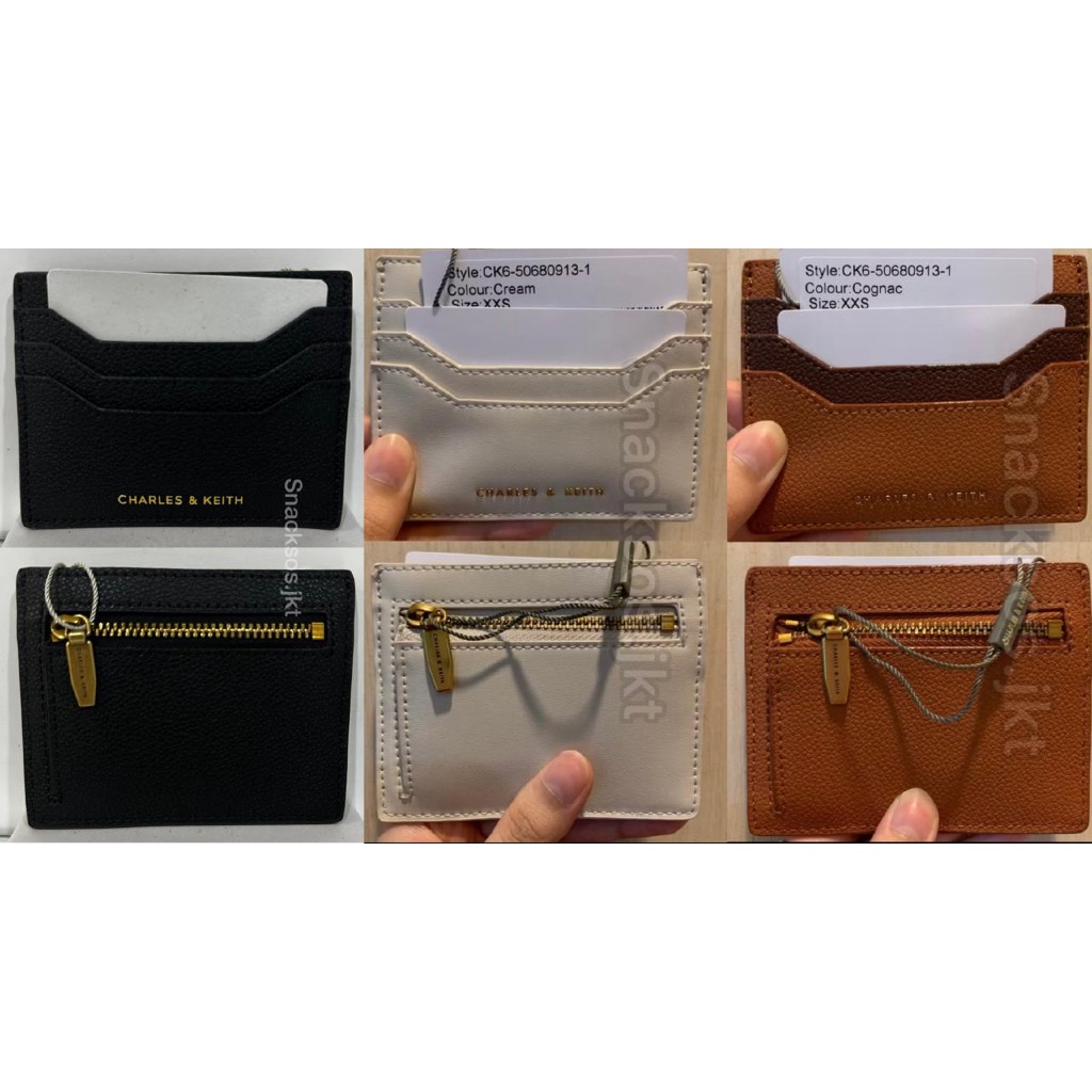 Charles and Keith Zip Multi-Slot Card Holder Black Green Cognac Cream