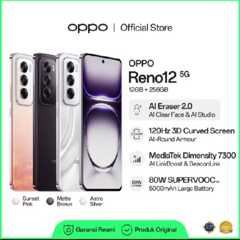Jual OPPO RENO 12 5G 12GB+12GB/256GB Layar mewah 3D Curved 120Hz ...