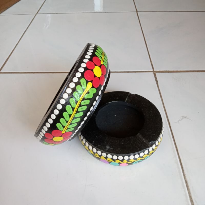 Jual Asbak kayu painting/Asbak lukis/Tempat abu rokok | Shopee Indonesia