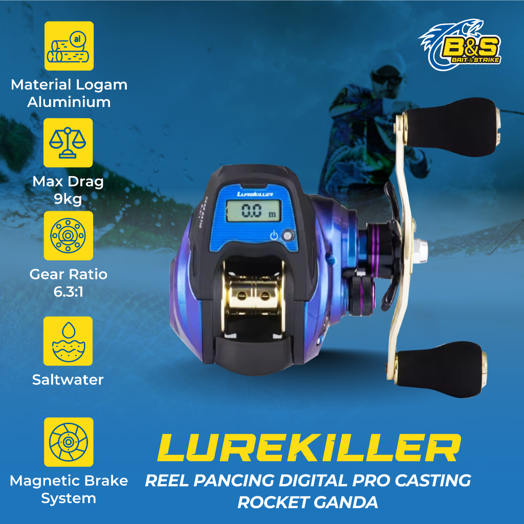 Lurekiller Reel Pancing Digital Pro Casting Max Drag 9KG Rasio Rocker  Ganda 5+1 BB RP013