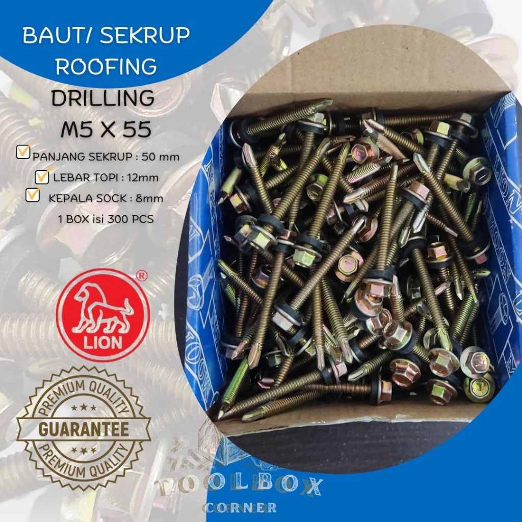 Jual SEKRUP / BAUT DRILLING ROOFING L 12X55 (M5X55) LION | Shopee Indonesia
