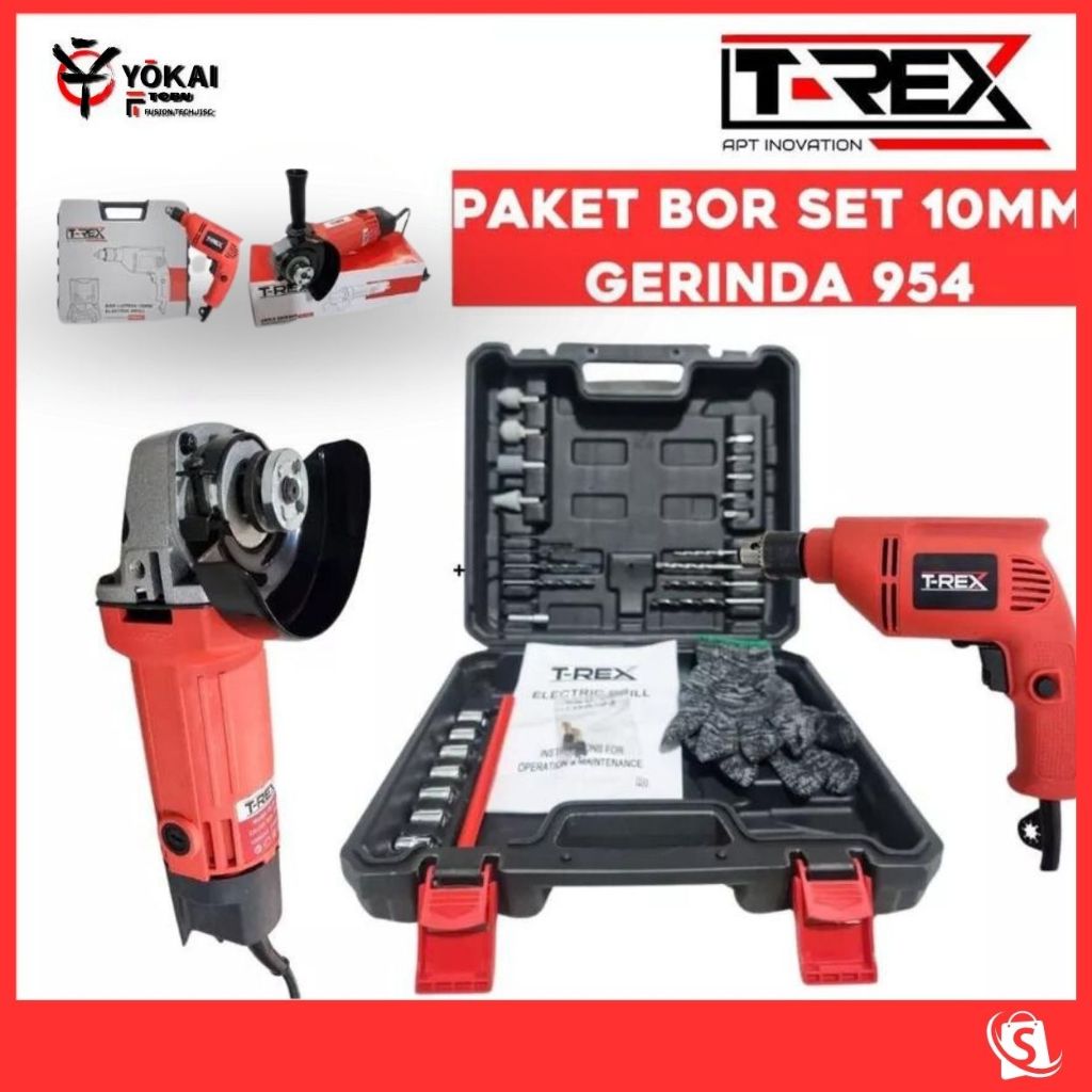 Jual TERMURAH T-REX PAKET mesin bor SET 10MM listrik bor gerinda paket