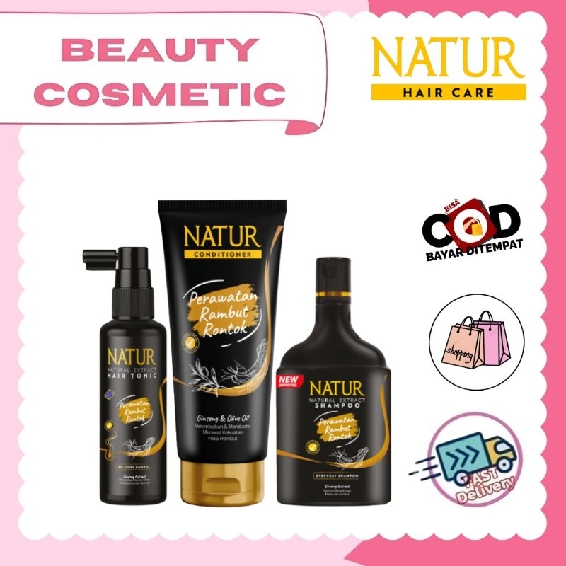 Natur Hair Paket Ginseng/ Aloe Vera ISI 3 Shampo (80ml/140ml/270ml) Tonic (90ml/50ml)