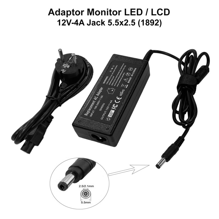Jual Adaptor Universal untuk Monitor Led / LCD 12V - 4A jack 5.5*2.5 ...