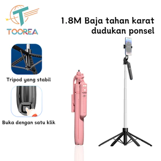 TOOREA 180cm Tongsis Tripod 4 Kaki Tripod Selfie Stick HP Kamera DSLR Tongsis Stainless Steel Tripod 7 Tombol Remote Control Bluetooth Dengan 1/4 Adaptor