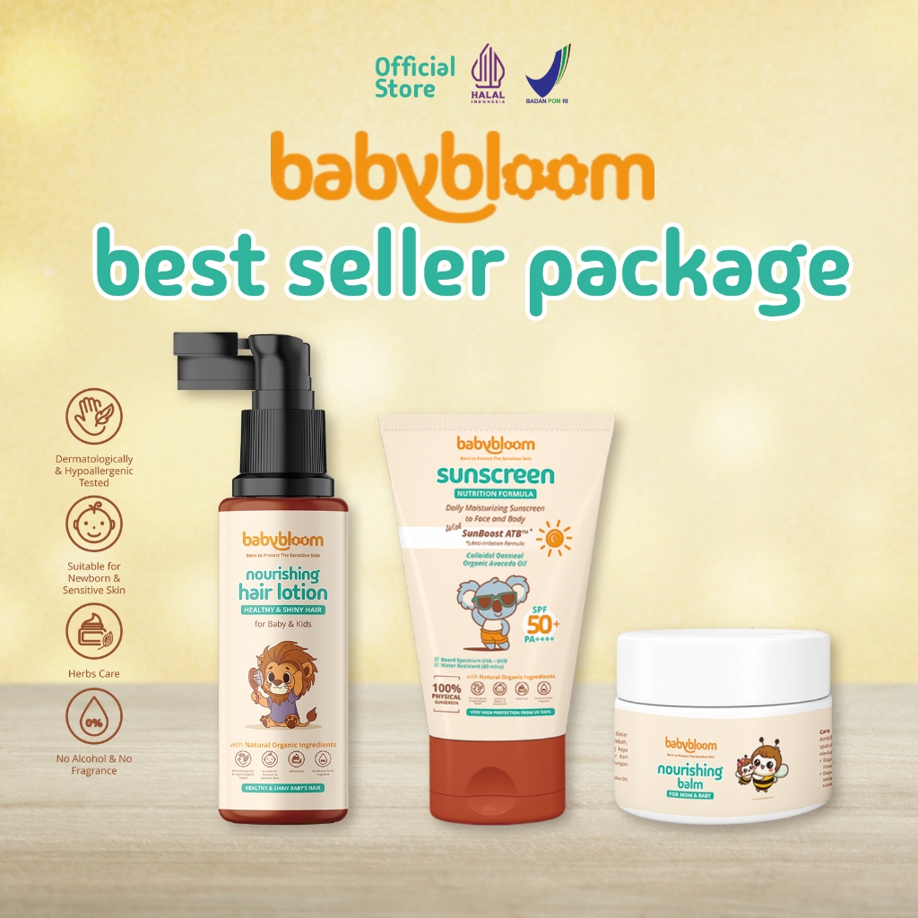 Babybloom BEST SELLER Package Nourishing Hair Lotion for baby kids 100ml  Daily Moisturizing Physical Sunscreen SPF 50+ PA++++ 50gr Nourishing