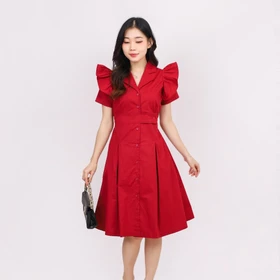 Valeriestyle Sona Dress Midi Wanita Vneck Lengan Pendek Korean Style Bahan Katun
