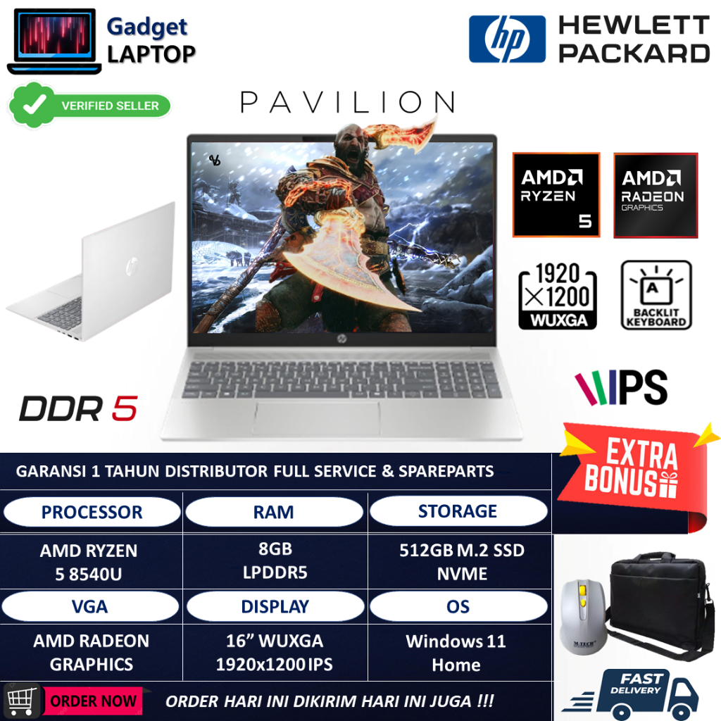 Laptop Hp Pavilion 16 Amd Ryzen 8540U 8GB DDR5 512GB WUXGA IPS Backlit  Windows 11 Home Original