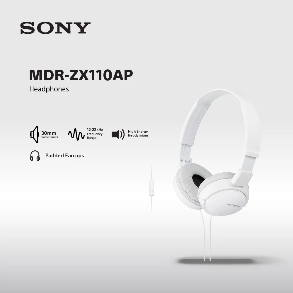 Headphone Sony MDR-ZX110AP Headset Mass Model Overbands With Microphone - White SONY Earphone Original