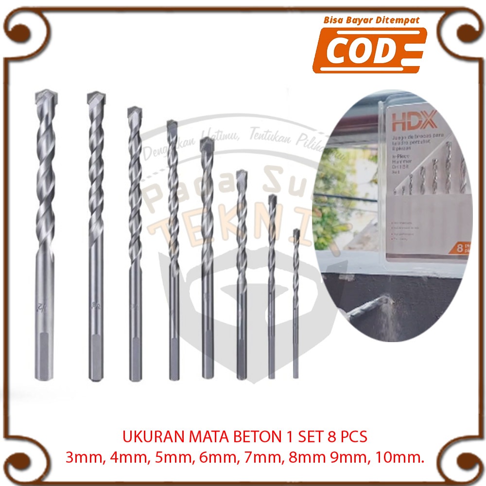 Jual HDX Mata Bor Beton/Besi/Tembok/Dinding 1 Set 8Pcs Hammer Drill Bit