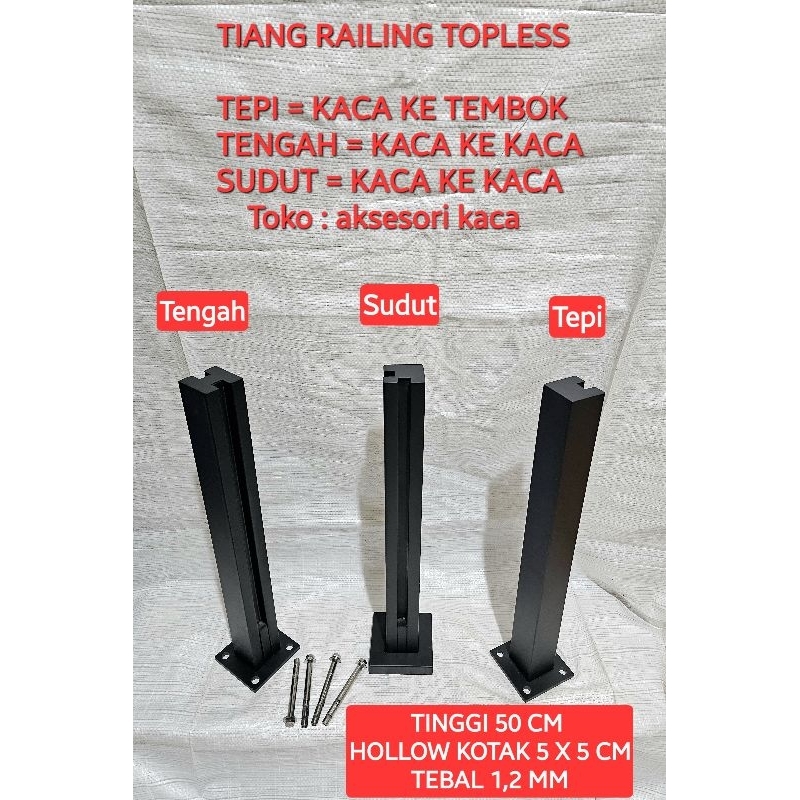 Jual TIANG RAILING KACA TINGGI 50CM HITAM BLACK TEPI TENGAH SUDUT ...