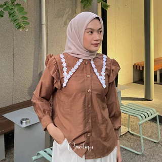 Cantiqu - Blouse Mony Kemeja Wanita Kerah Sailor Renda Atasan Wanita Pololinen