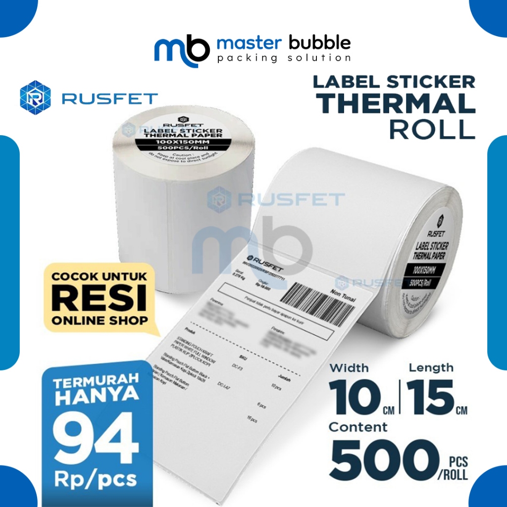 Jual Kertas Termal Label RUSFET Sticker Paper Thermal Printer Resi 10cm ...