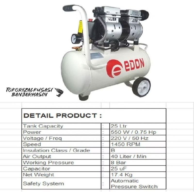 Jual Kompresor angin oiles 25 liter EDON ED550 3/4hp | Shopee Indonesia