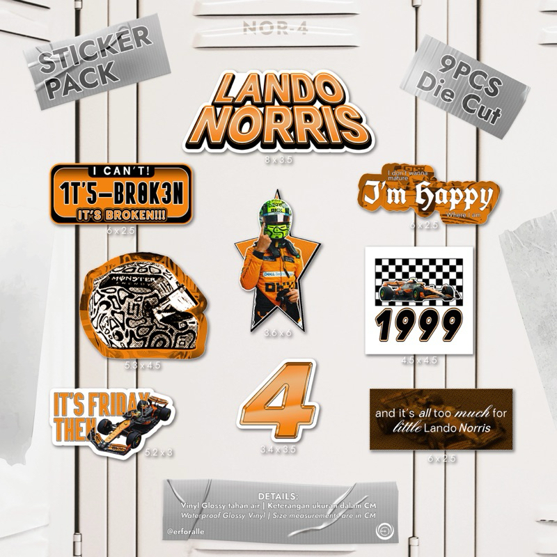 Jual Lando Norris Sticker Pack [9Pcs Glossy Laminated] | Shopee Indonesia