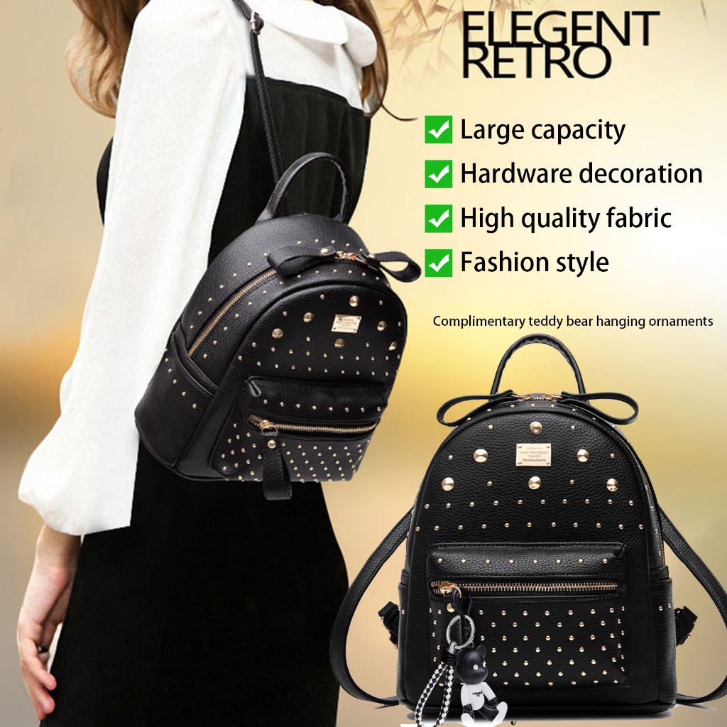 Fashion Teenage Girls Female Backpack Wanita Mini School Bag Rivet Mini  Backpack Causal Female Bags