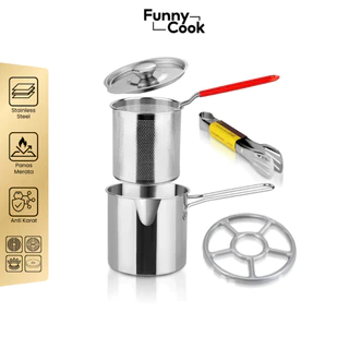 [OFFICIAL MALL] FUNNYCOOK 5 in 1 Multi Deep Fryer Panci Penggorengan Rebus Stainless Steel Saringan Capitan Tutup Klip Makanan Panci Rebus Multifungsi