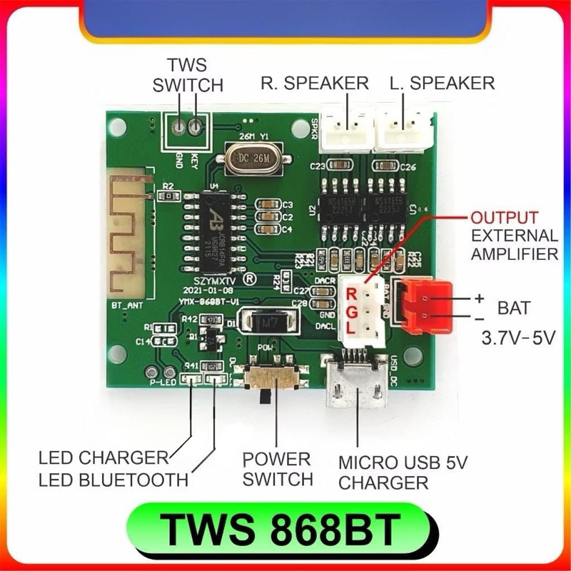 Jual TWS 868BT 878BT Modul Bluetooth 5.2 TWS Amplifier Mini Class D 2X ...