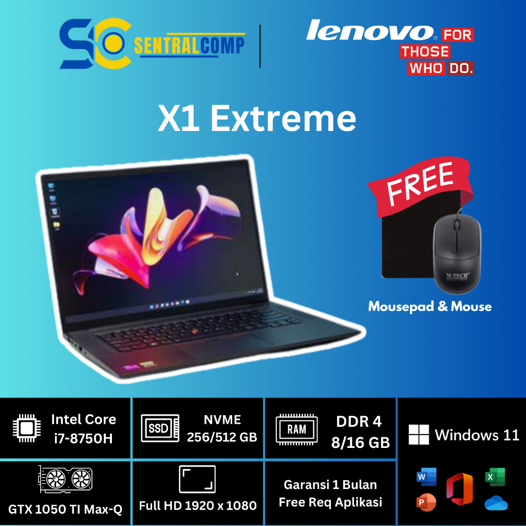 Jual Laptop Gaming Lenovo Thinkpad X1 Extreme Core i7 8750H Nvidia GTX