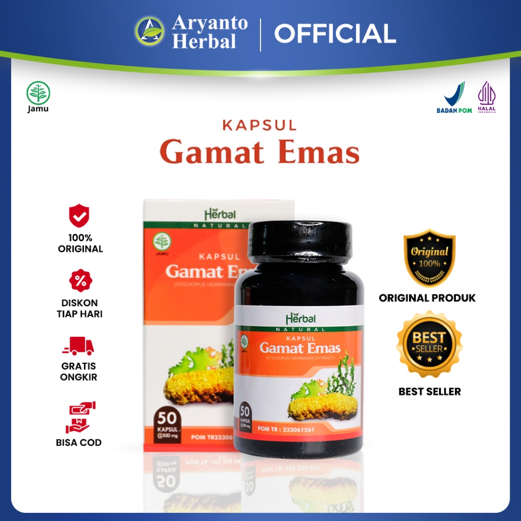 Gamat Kapsul Asli Ekstrak Teripang Emas Pilihan Halal dan BPOM 100% Original