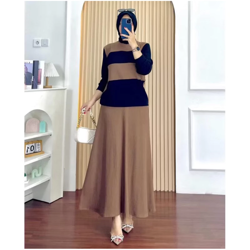 Pesona Yuraku Set Rok Premium Knit Snowy Terbaru untuk OOTD Hijab Elegan