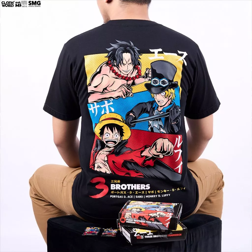 Three Brothers Teen Version Luffy Ace Sabo Strawhat Mugiwara Anime One Piece Kaos 