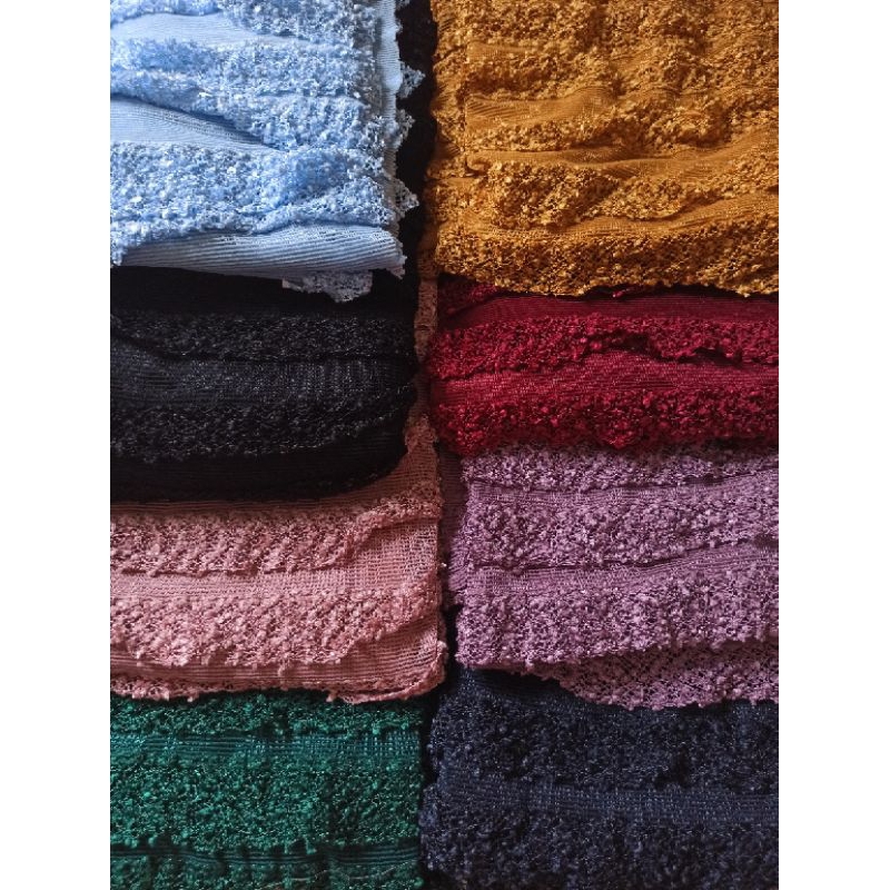 Jual bahan kain tile spandek rumbai garment bahan brokat babat rajut ...