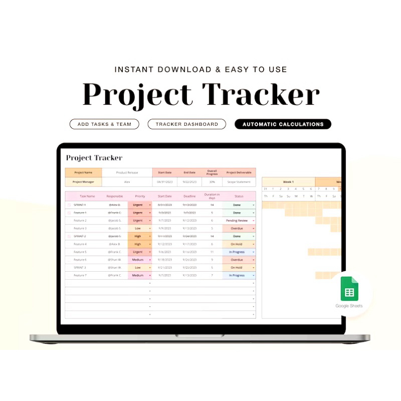 Jual Project Tracker for Google Spreadsheet - Project Manager Google ...