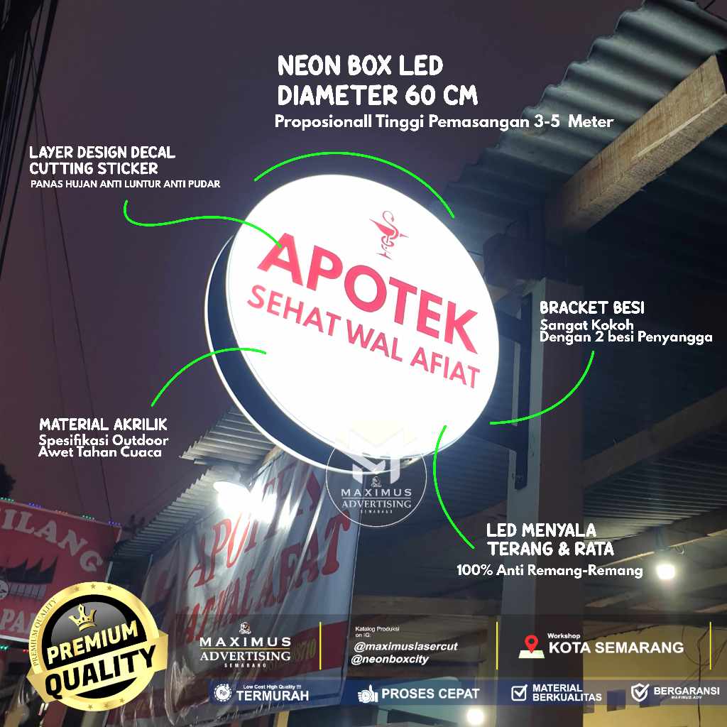 Jual Neon Box Akrilik 40cm 50cm Led Free Design Premium Bulat Kotak ...