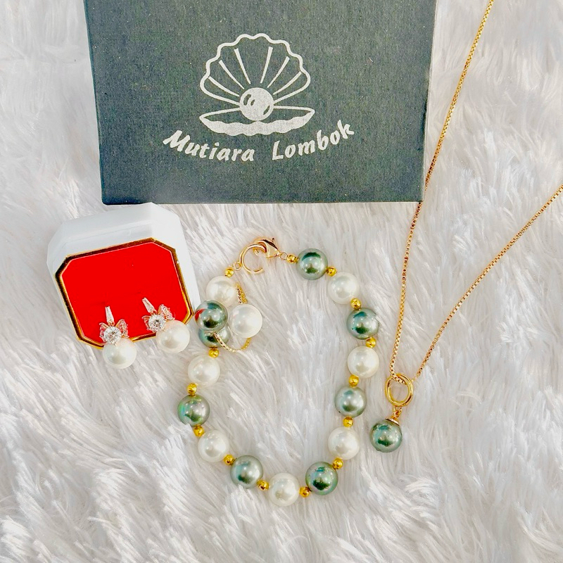 Jual Set Rhodium Lapis Emas 18 karat Mutiara Shell Lombok Paket ...