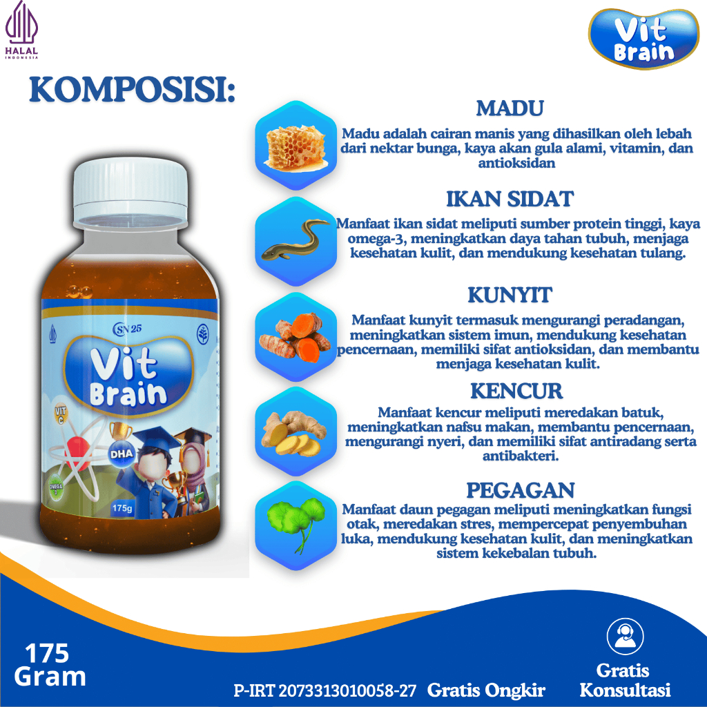 Jual VIT BRAIN vitamin Untuk kecerdasan otak dan daya ingat anak - 175g ...