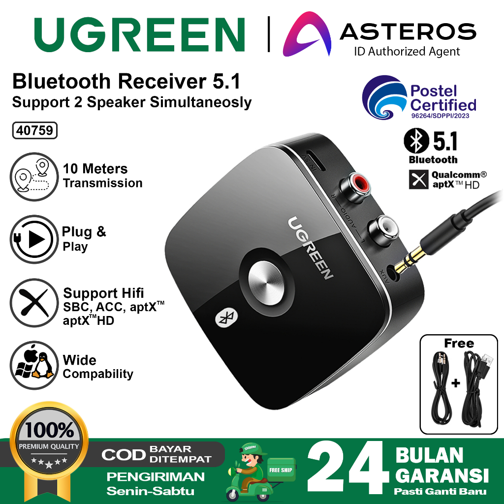 Jual UGREEN Bluetooth Receiver 5.1 AptX LL 2 Rca Aux 3.5mm Wireless ...