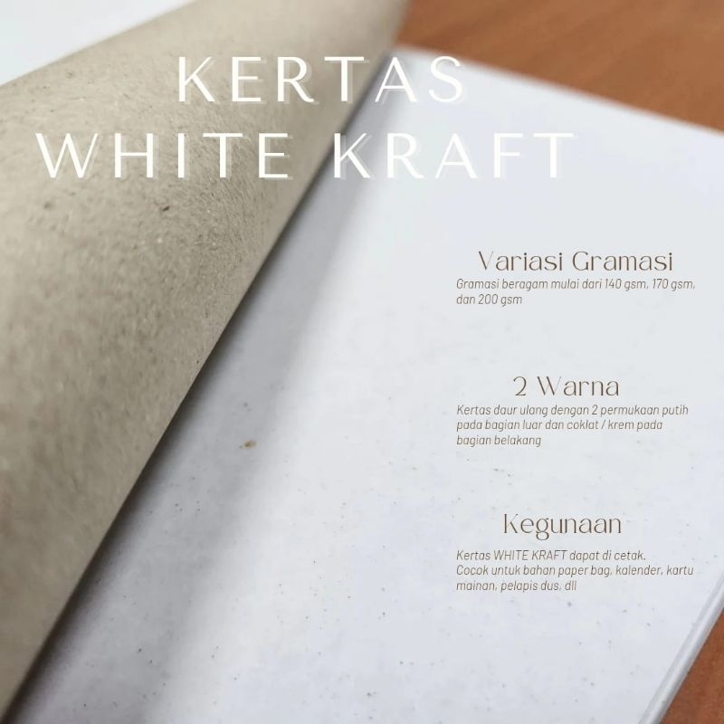 Jual (5 lembar) Kertas White Kraft Liner 2 sisi Putih dan Coklat Muda ...