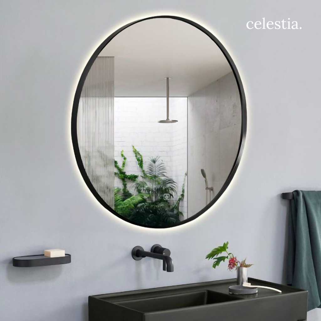 Jual Cermin Estetik LED Motif Oval Telur Frame Hitam Putih Dekorasi ...