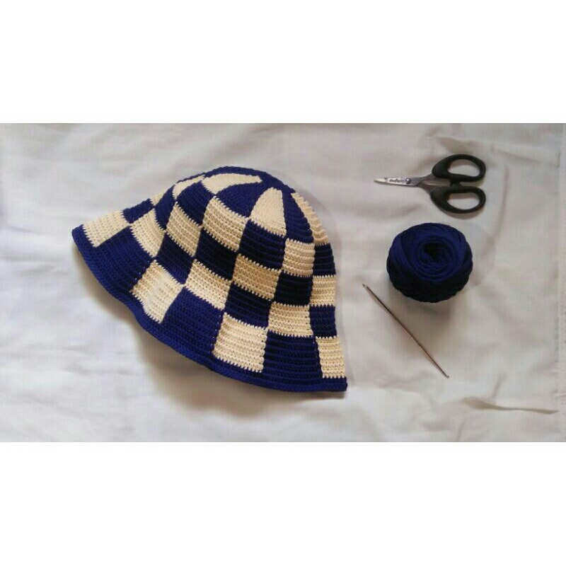 Jual Topi Rajut Bucket Hat Handmade Motif Kotak-kotak | Shopee Indonesia