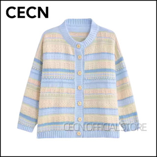 Jual Cecn Cardigan Crop Rajut Wanita Korean Stripe Casual Lengan