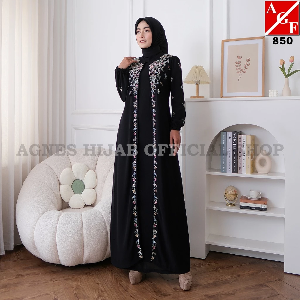 Gamis Putih Lebaran Terbaru Bordir Bunga Baju Muslim Wanita Abaya Hitam Gaun Pesta Kondangan detail bahan