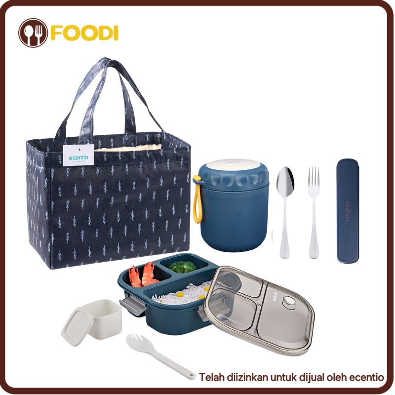 Jual 【4pcs】ecentio & FOODI lunch box set anti tumpah 3 grid 1100ml