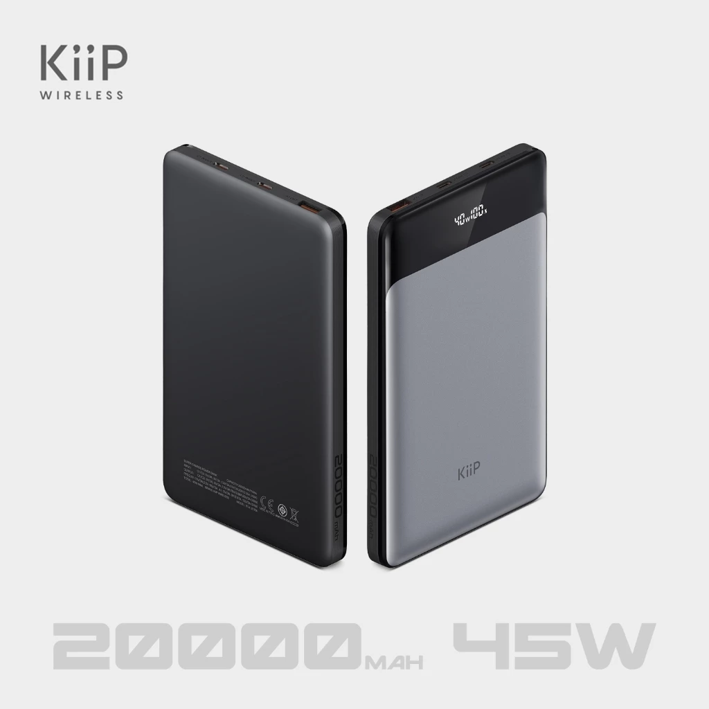 KiiP E14 Power Bank 20000mAh Fast Charging 45W Powerbank Slim LED Display