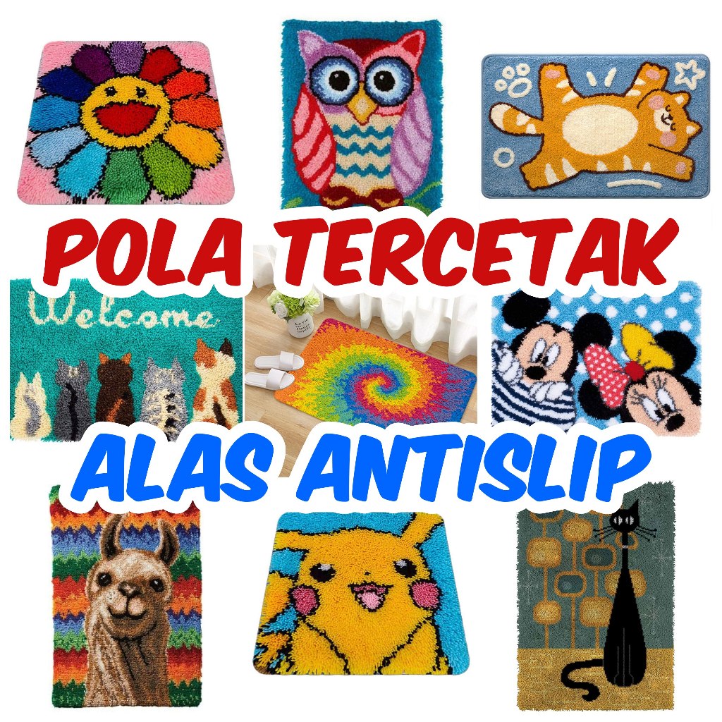 Karpet Rajut Kit Latch Hook Bahan Kerajinan Tangan DIY Dekorasi Kait Benang Hobi Semua Usia Pola Kanvas