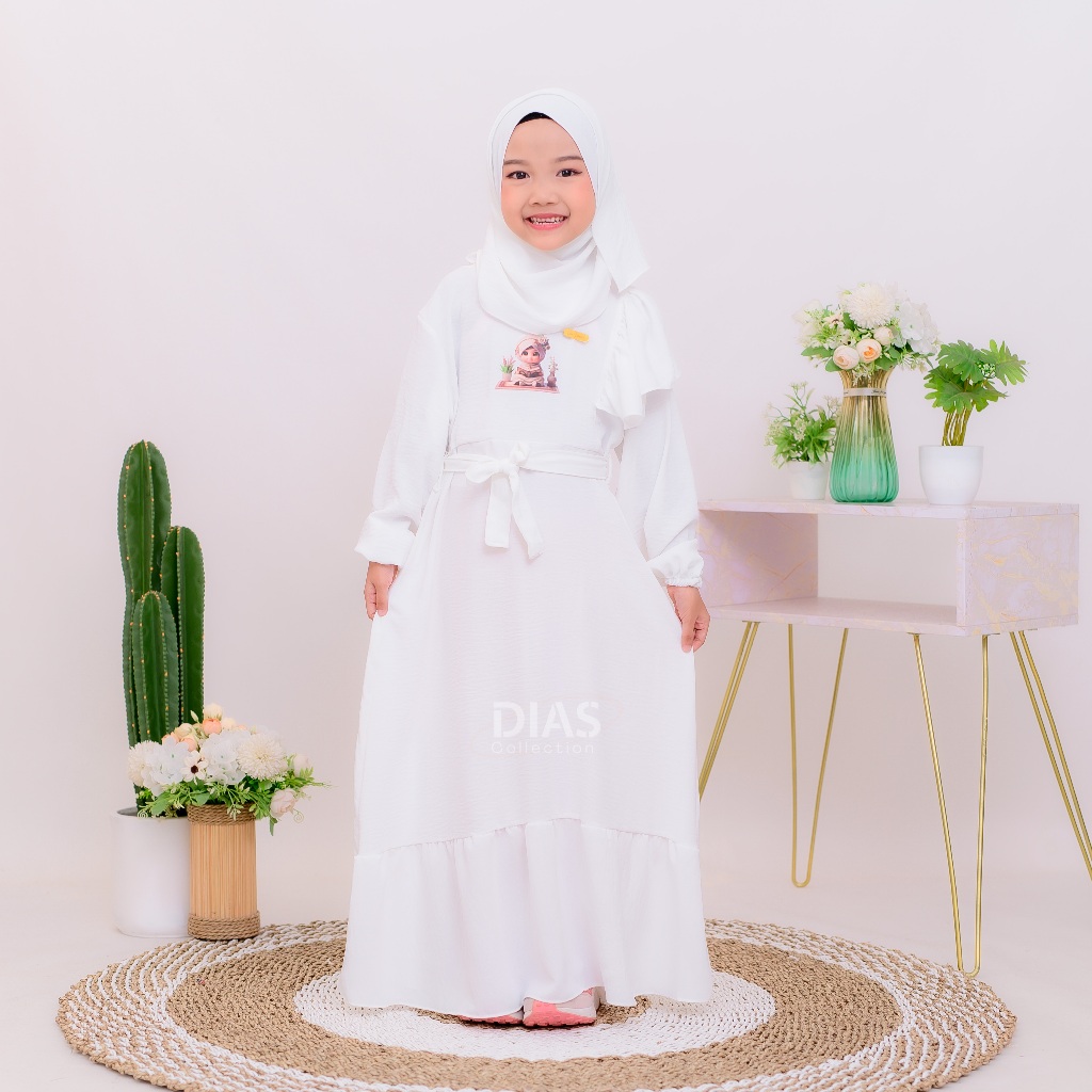 Jual Dias Gamis Set Hjab Anak Bahan katun Cringkle Baju Muslim anak